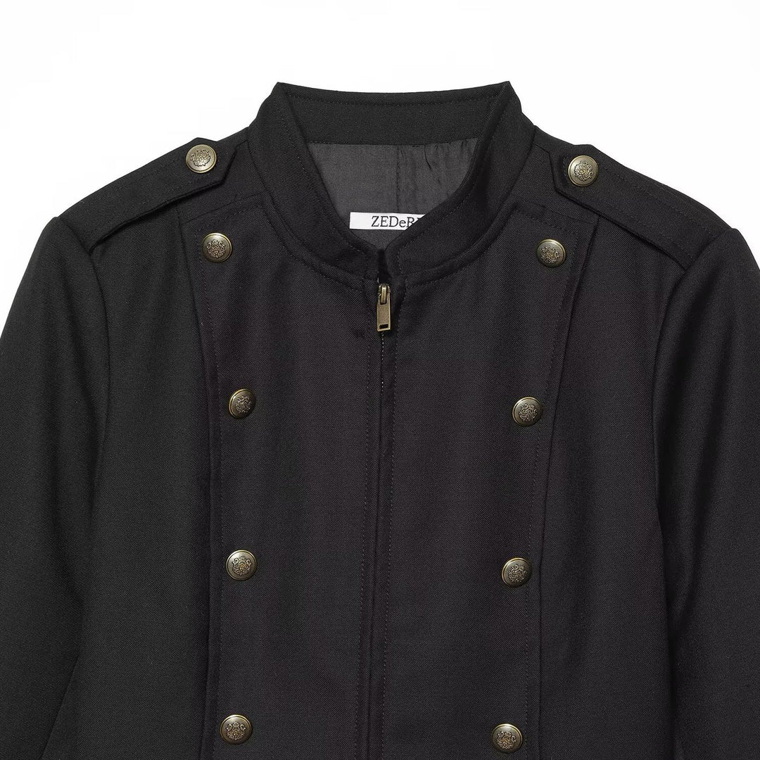 Damen Taillierte Militärjacke im Blousonstil mit Stehkragen und doppelter Zierknopfleiste Drune