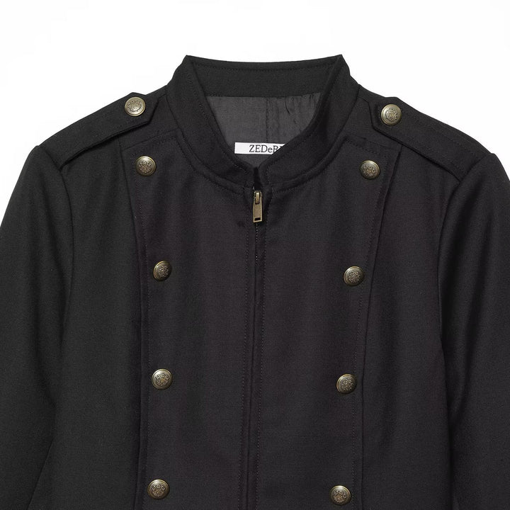Damen Taillierte Militärjacke im Blousonstil mit Stehkragen und doppelter Zierknopfleiste Drune