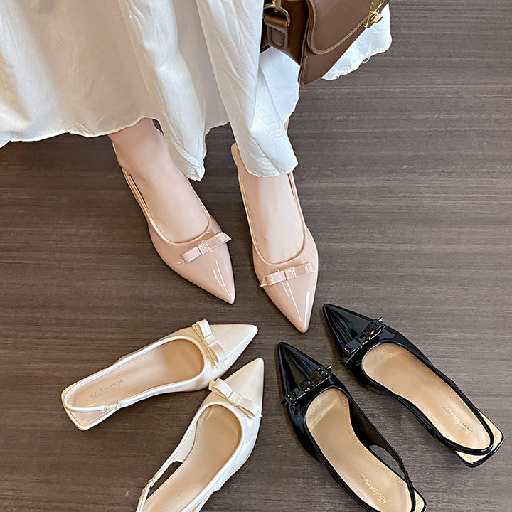 Damen Elegante Spitzenzehen Slingback Absatzschuhe mit Schleifendetail Drune