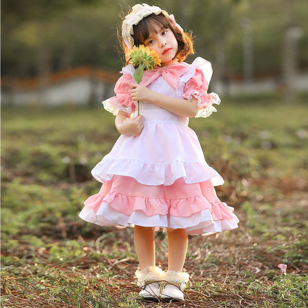 Mädchen niedliches Märchenhaftes Kleid mit Rüschen und Schleifen Drune
