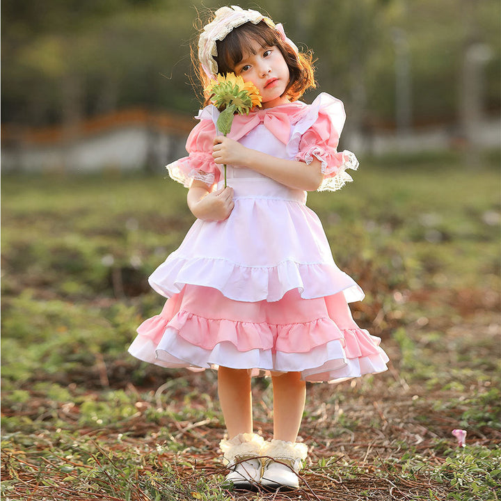 Mädchen niedliches Märchenhaftes Kleid mit Rüschen und Schleifen Drune