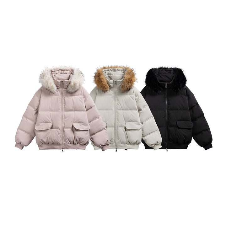 Damen Boxy-Pufferjacke mit Kapuze und voluminösem Kunstfellkragen Drune