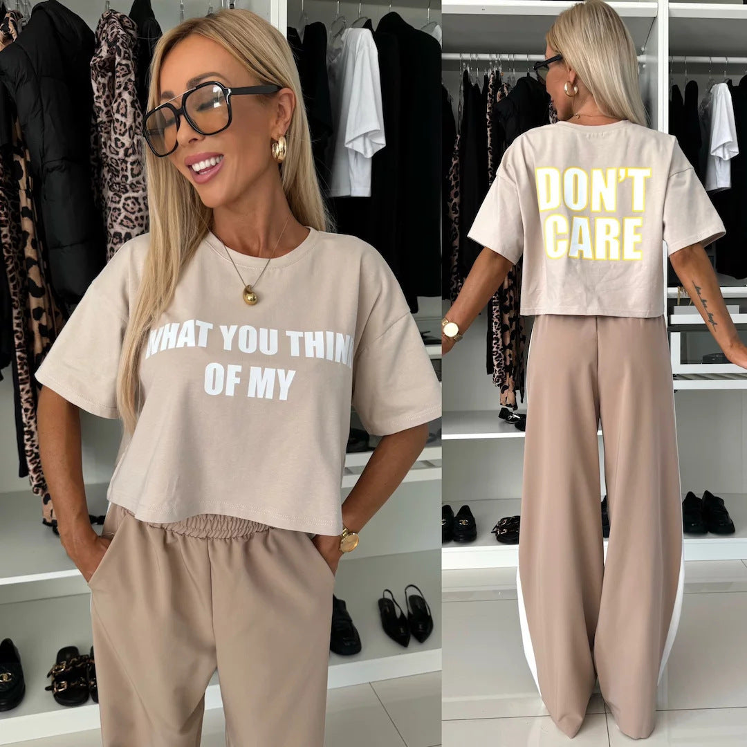 Damen lässiges Crop-Top und weite Jogginghose Set Drune