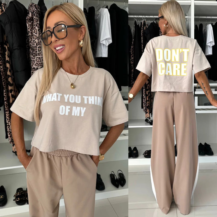 Damen lässiges Crop-Top und weite Jogginghose Set Drune