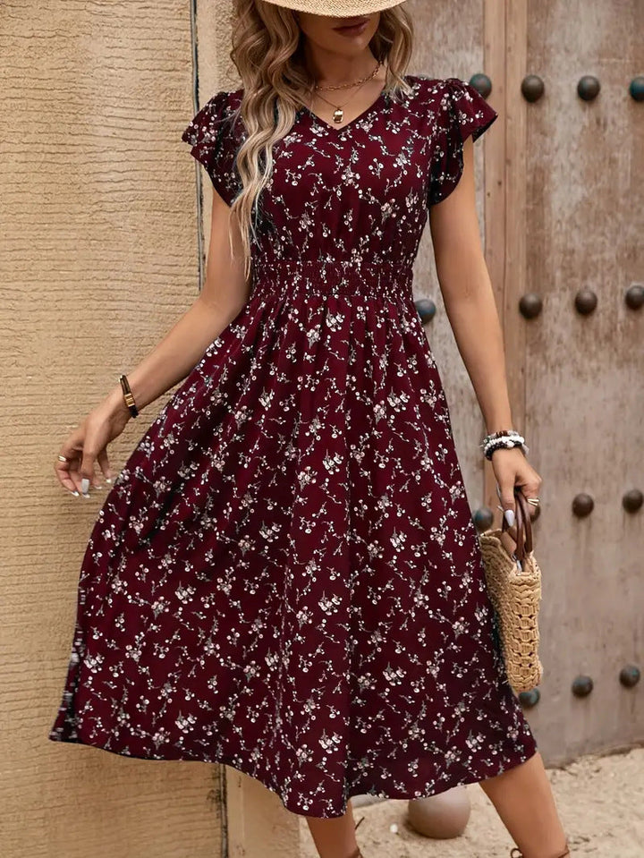 Damen Midikleid mit elastischem Tailleneinsatz und Rüschenärmeln Drune