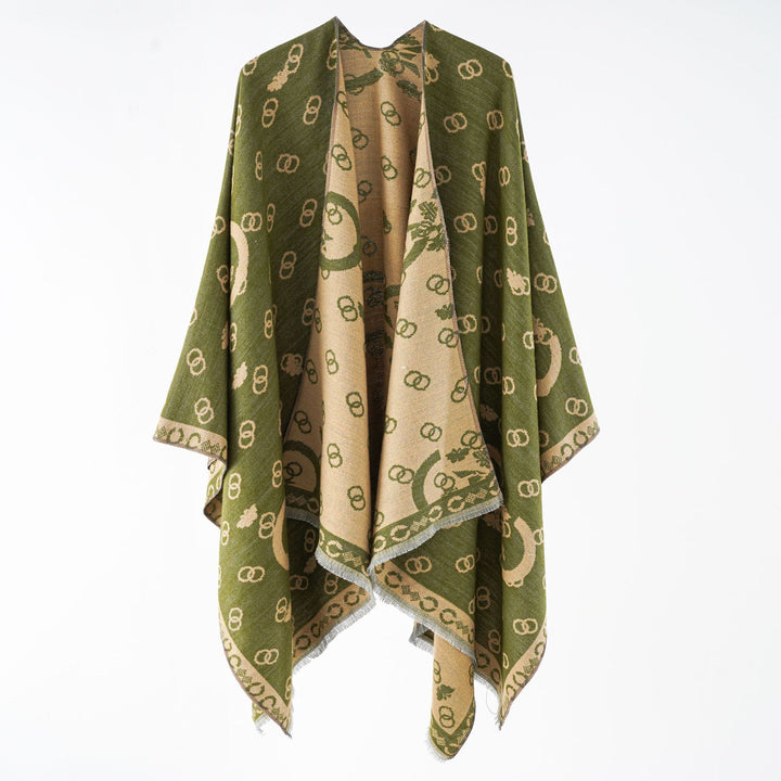Damen Wendbarer Jacquard-Überwurf mit Fransen und großzügiger Wrap-Silhouette Drune