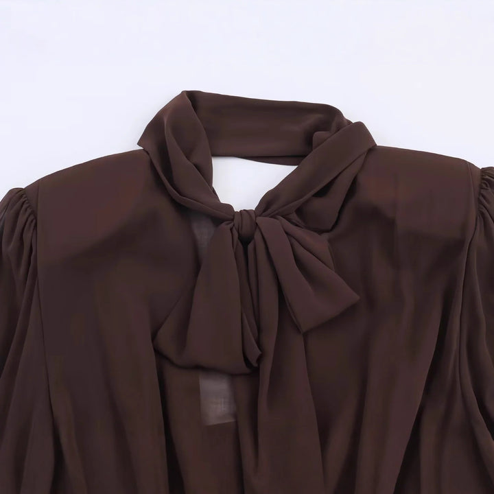Damen nan tailliertes Minikleid mit Schleifenkrawatte, plissiertem Oberteil und langen Manschettenärmeln Drune
