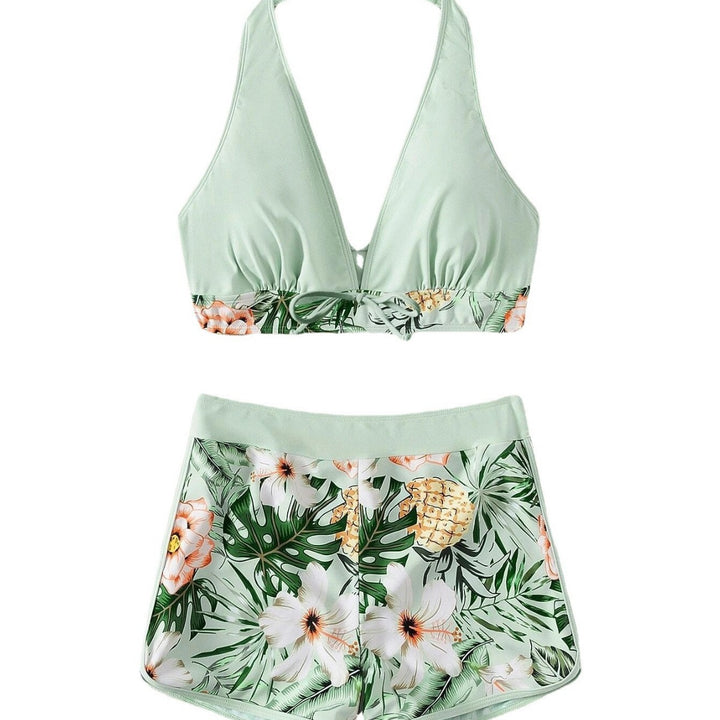 Damen Sportliches Bikini-Set mit geflochtenem Oberteil und gemusterter Shorts Drune
