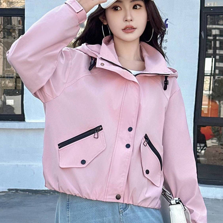 Damen modische Übergangsjacke mit verstellbarem Kapuzendesign und praktischen Taschen Drune