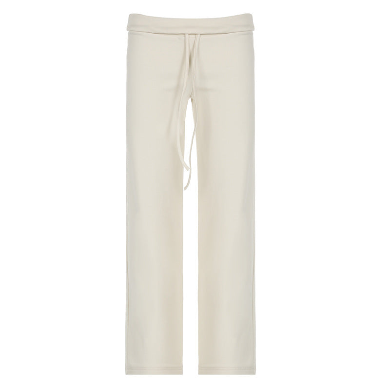 Damen Lounge-Hose mit hohem Bund, Kordelzug und geradem Bein Drune