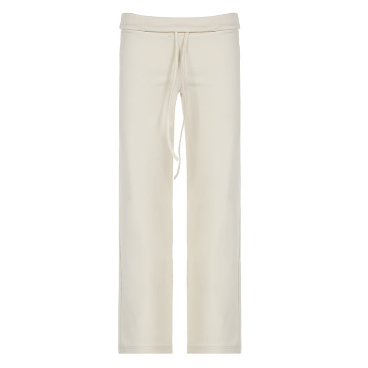 Damen Lounge-Hose mit hohem Bund, Kordelzug und geradem Bein Drune