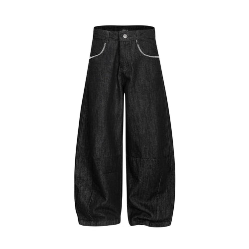 Damen Weite Denim-Hose im Culotte-Style mit hohem Bund und elastischem Saum Drune