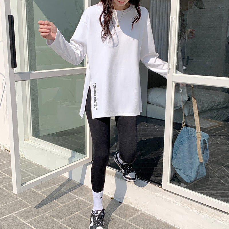 Damen lässiges Longsleeve-Shirt mit asymmetrischem Schnitt und durchgehendem Design Drune