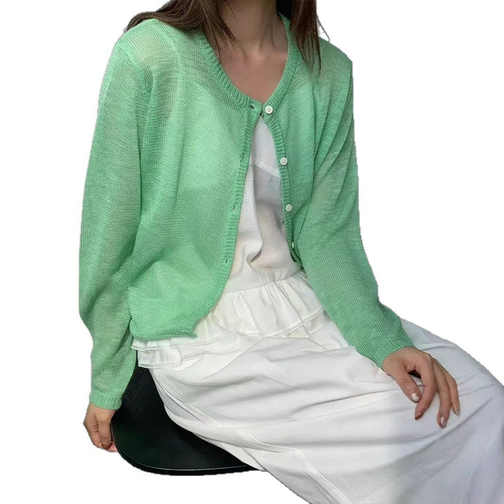 Damen leichte Strickjacke mit zarter Transparenz Drune