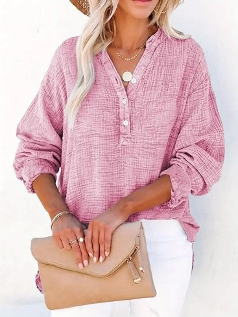 Damen lässige Baumwollbluse mit Knopfleiste Drune
