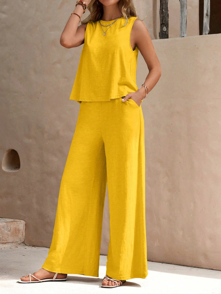 Damen Zweiteiliges Jersey-Set mit ärmellosem Top und weiter Palazzohose Drune