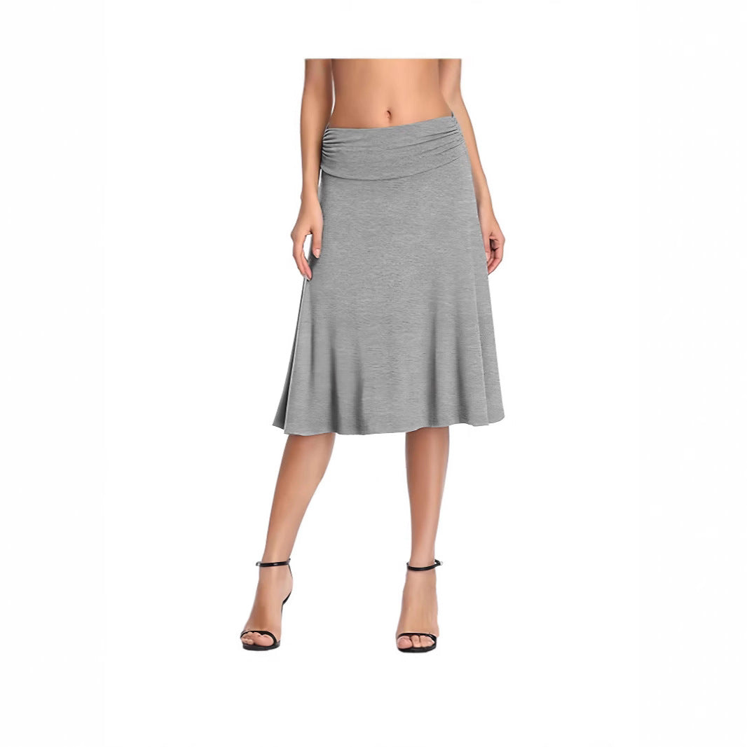 Damen schwingender Midirock mit gerafftem Taillenbund und fließendem Schnitt Drune