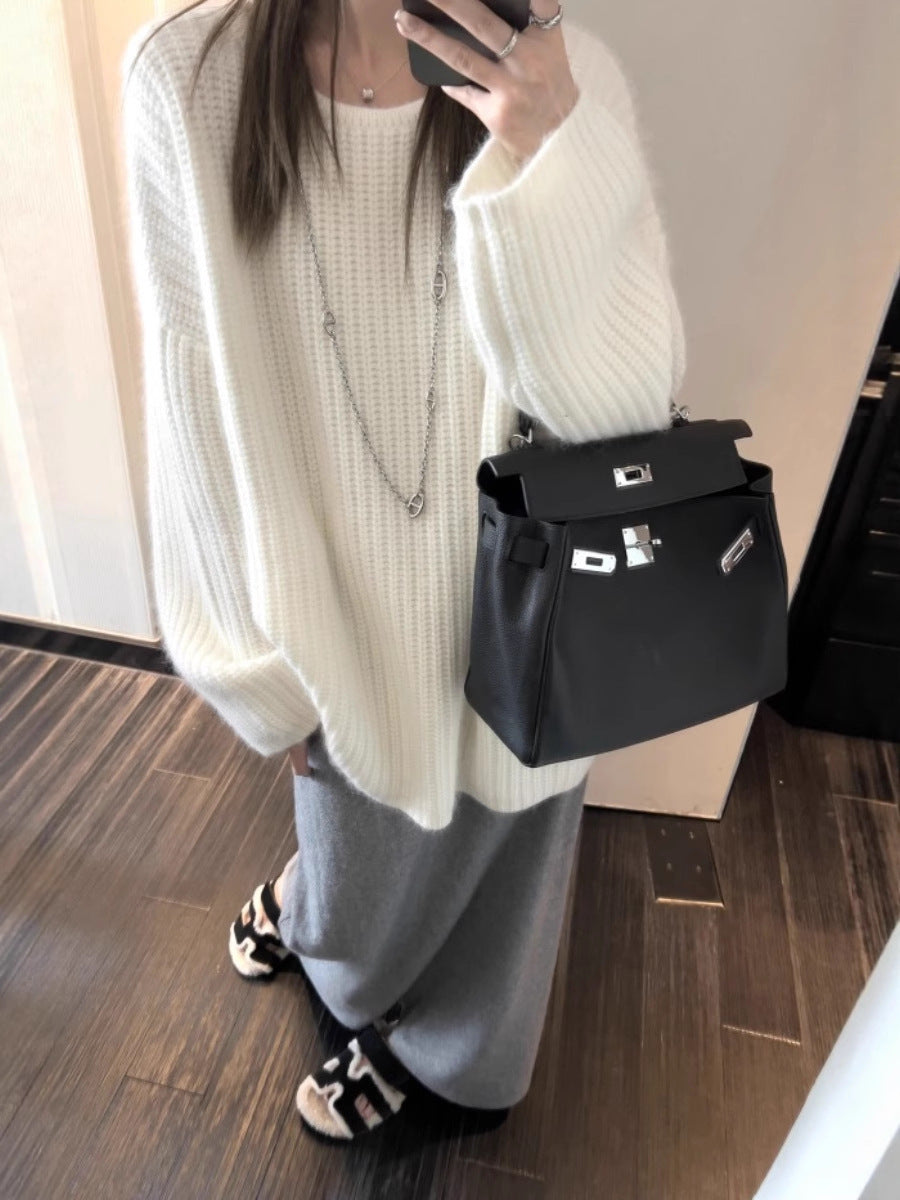 Damen Oversize Flauschpullover im Mohair‑Look mit strukturierter Rippenoptik Drune