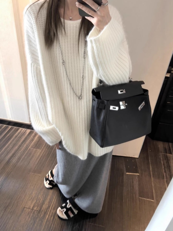 Damen Oversize Flauschpullover im Mohair‑Look mit strukturierter Rippenoptik Drune