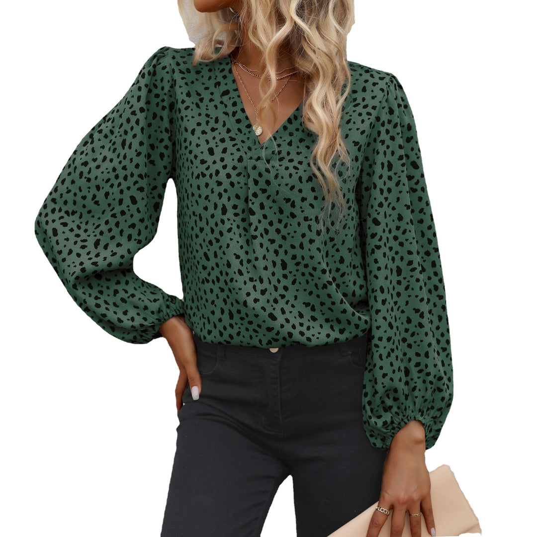 Damen Elegante V-Ausschnitt Bluse mit Puffärmeln Drune