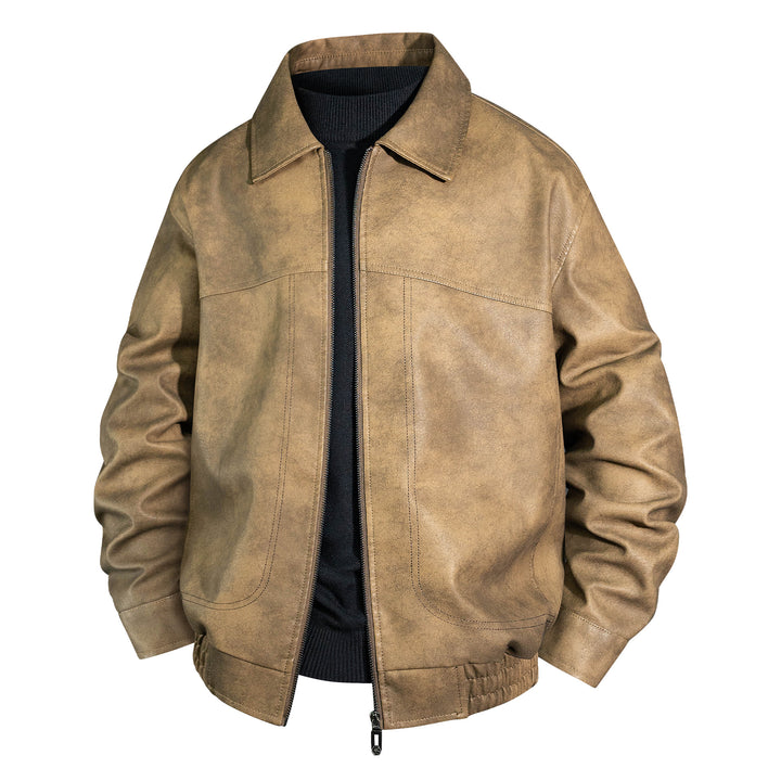 Herren Bomberjacke aus geöltem Vintage-Leder mit Reißverschluss Drune