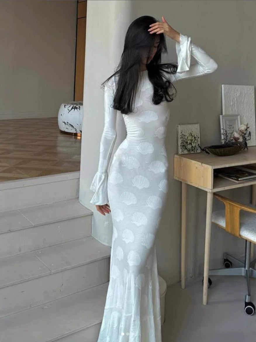 Damen Elegantes Schickes Mermaid-Kleid mit detailreicher Muschelstruktur Drune