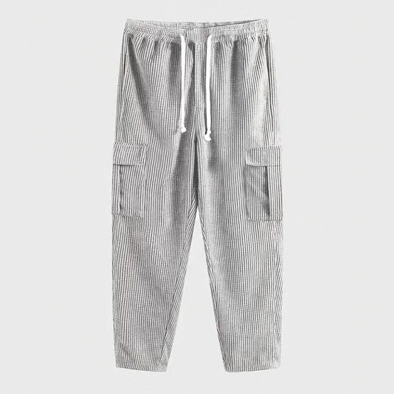 Herren Cord-Cargo-Hose mit elastischem Bund, Kordelzug & aufgesetzten Klappentaschen Drune