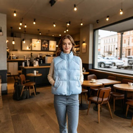 Damen nan kurzer wattierter Pufferjacke mit hohem Stehkragen und praktischen Eingrifftaschen Drune