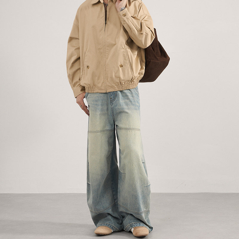Herren Superweite Denim-Palazzo-Hose mit segmentierten Nähten und voluminöser Silhouette Drune