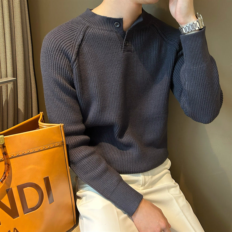 Herren Feinstrick-Henley-Pullover mit Raglanärmeln und feiner Rippstruktur Drune