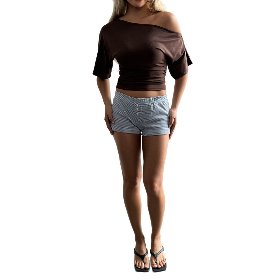 Damen Off-Shoulder Oberteil mit lässigem Schnitt und elastischem Bund Drune