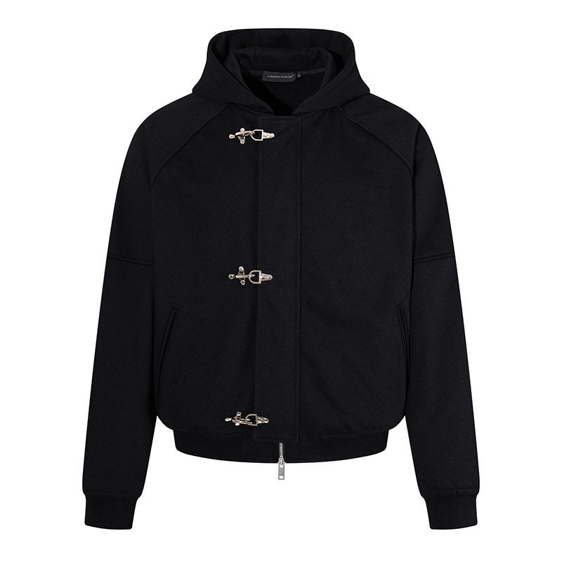Damen Kapuzen-Sweatjacke im Bomberstil mit Karabiner-Schnallenverschluss Drune