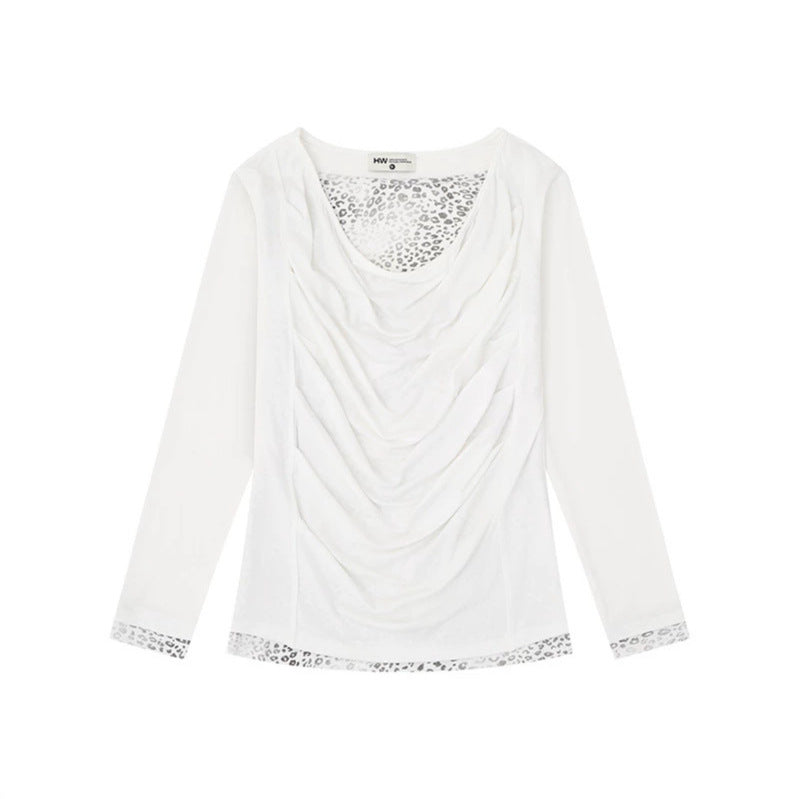 Damen Figurumschmeichelndes Langarmshirt mit Wasserfall-Drapierung und Animal-Inneneinsatz Drune