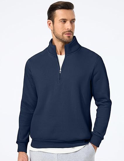 Herren nan halbzip Pullover aus schwerer Baumwollmischung mit hohem Stehkragen und gerippten Bündchen Drune