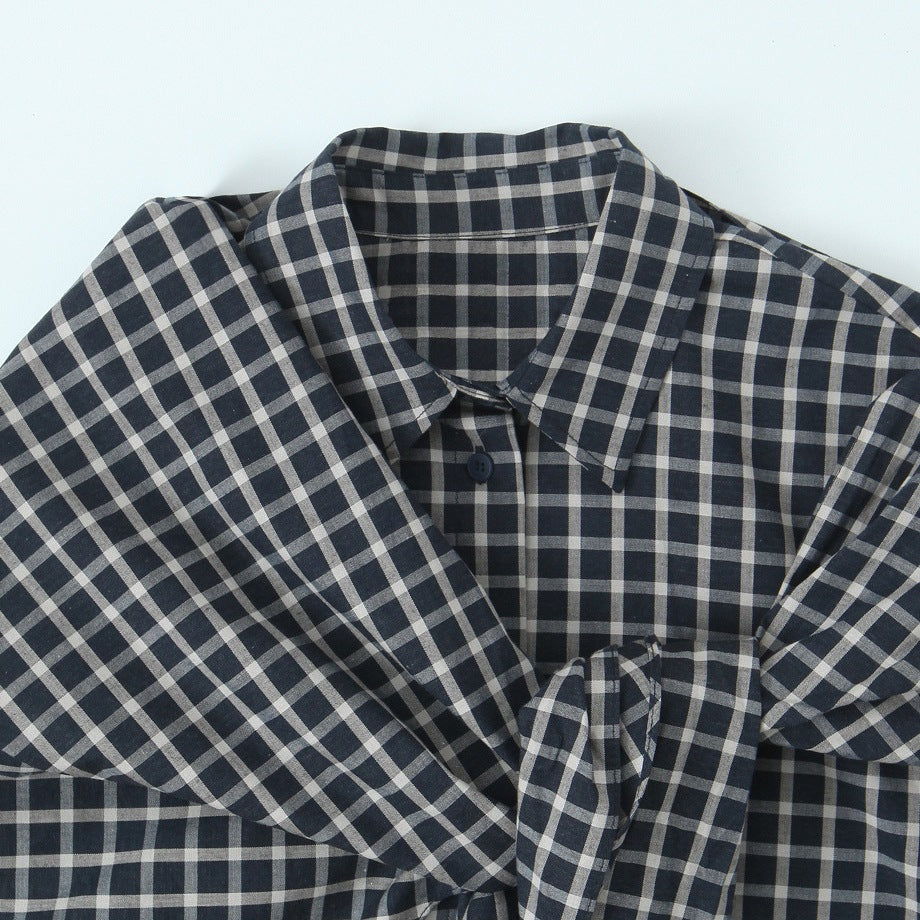 Damen Kariertes Hemdblusen-Shirt mit asymmetrischem Tuchdetail Drune