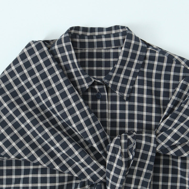 Damen Kariertes Hemdblusen-Shirt mit asymmetrischem Tuchdetail Drune