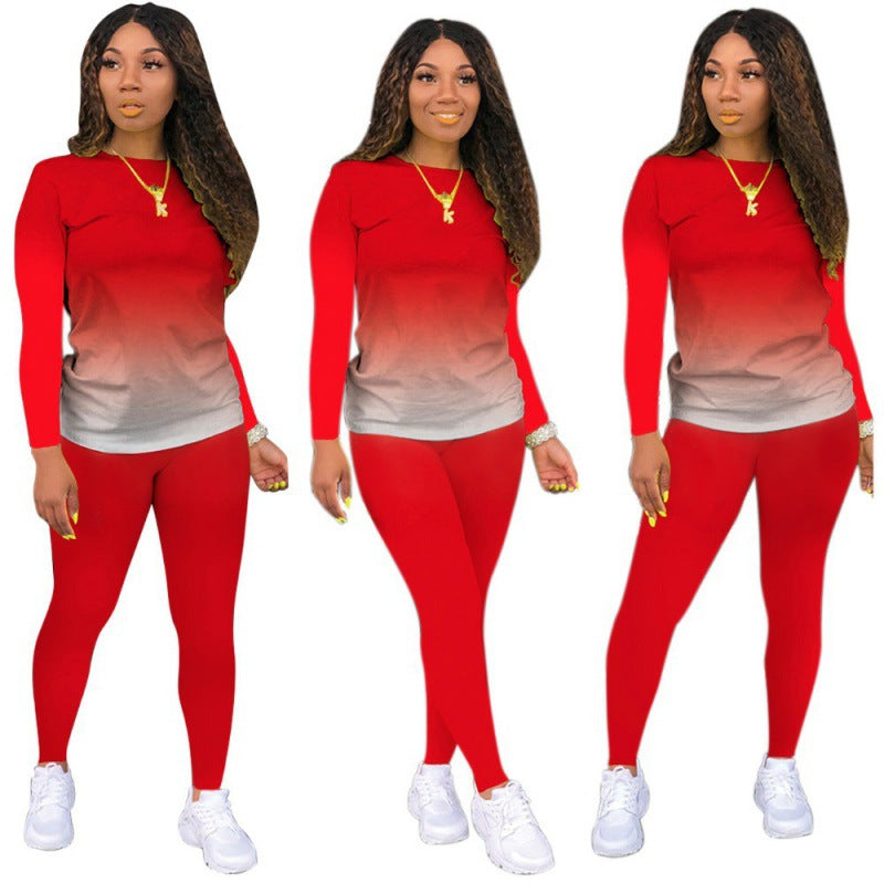 Damen Zweiteiliges Stretch-Set mit Langarmshirt und High-Waist-Leggings Drune