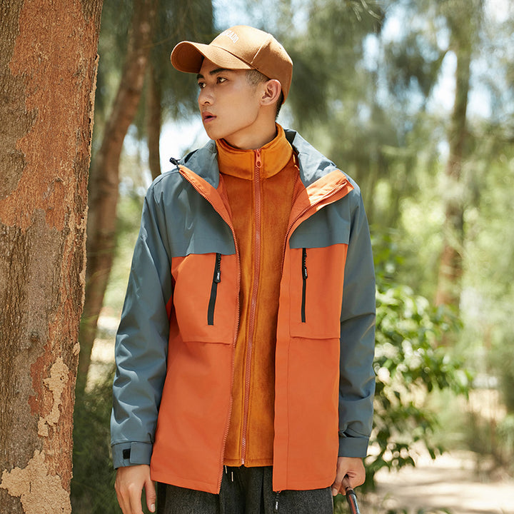 Herren technische Outdoorjacke mit Kapuze, wasserabweisender Membran und multifunktionalen Reißverschlusstaschen Drune