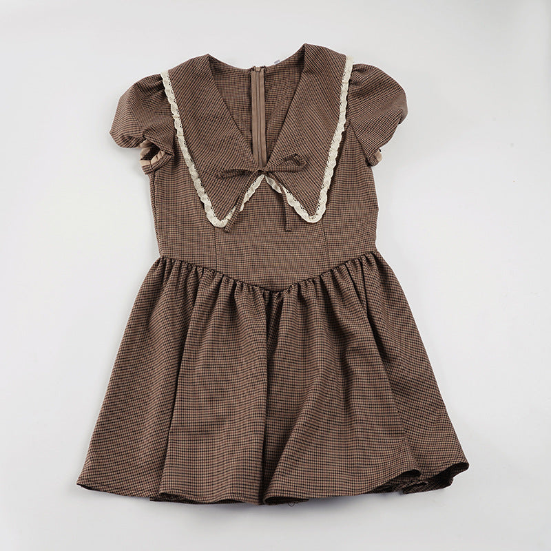 Damen Vintage-Kleid mit Puffärmeln und Spitzenkragen Drune