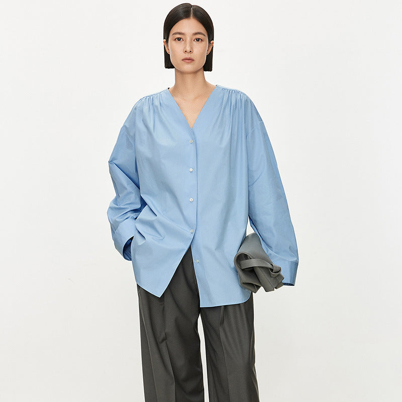 Damen modisches Oversize-Hemd mit raffiniertem V-Ausschnitt Drune