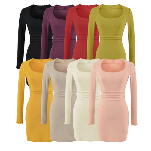 Damen Figurbetontes Midikleid mit Quadrat-Ausschnitt und Taillenraffung Drune