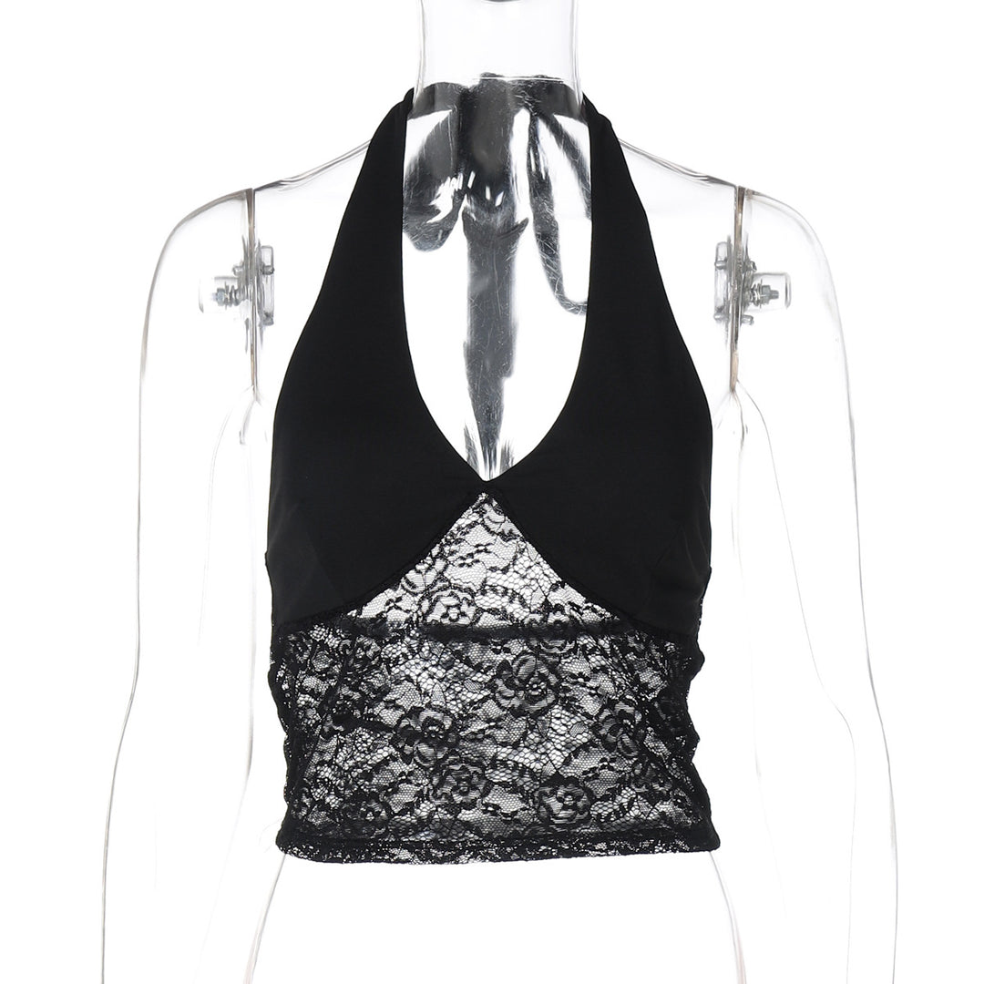 Damen Spitzen-Crop-Top mit Halterträgern und figurbetontem Schnitt Drune