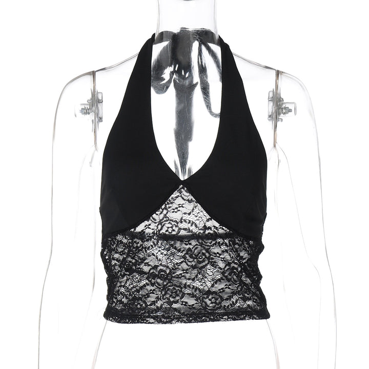 Damen Spitzen-Crop-Top mit Halterträgern und figurbetontem Schnitt Drune