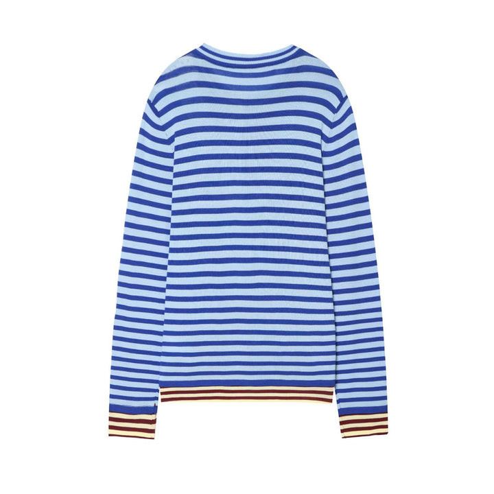 Damen Gestreifter Feinstrickpullover mit Rundhalsausschnitt und kontrastierenden Bündchen Drune