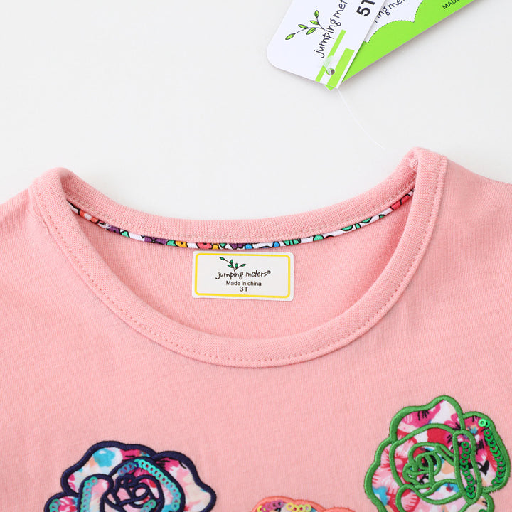 Mädchen Baumwollkleid mit floralem Design und funkelnden Applikationen Drune