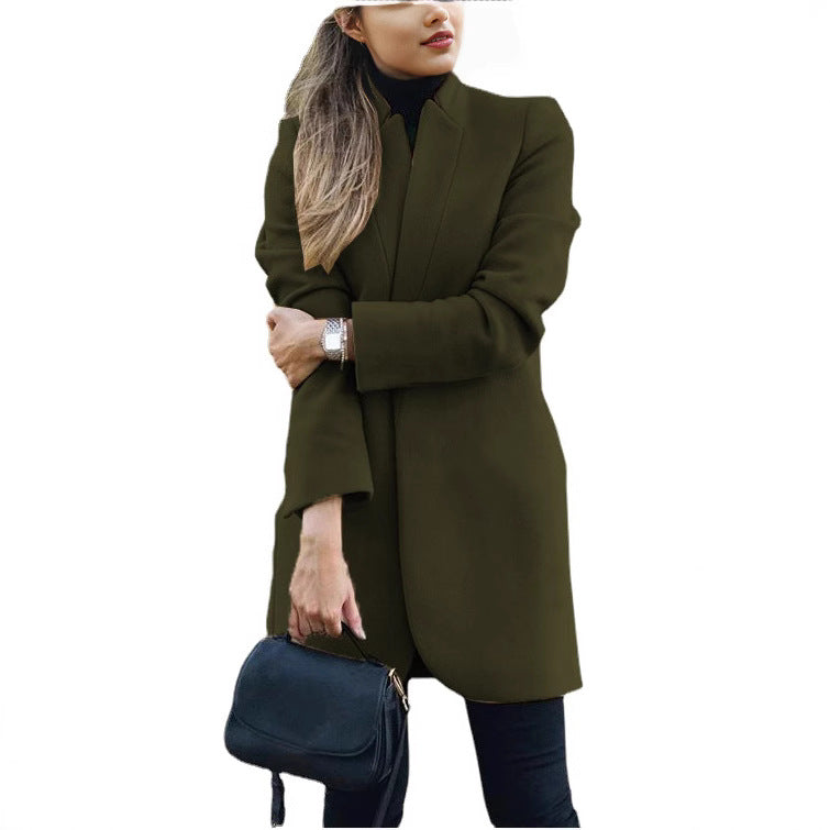 Damen nan taillierter Longblazer-Mantel mit Stehkragen und verdeckter Verschlussleiste Drune