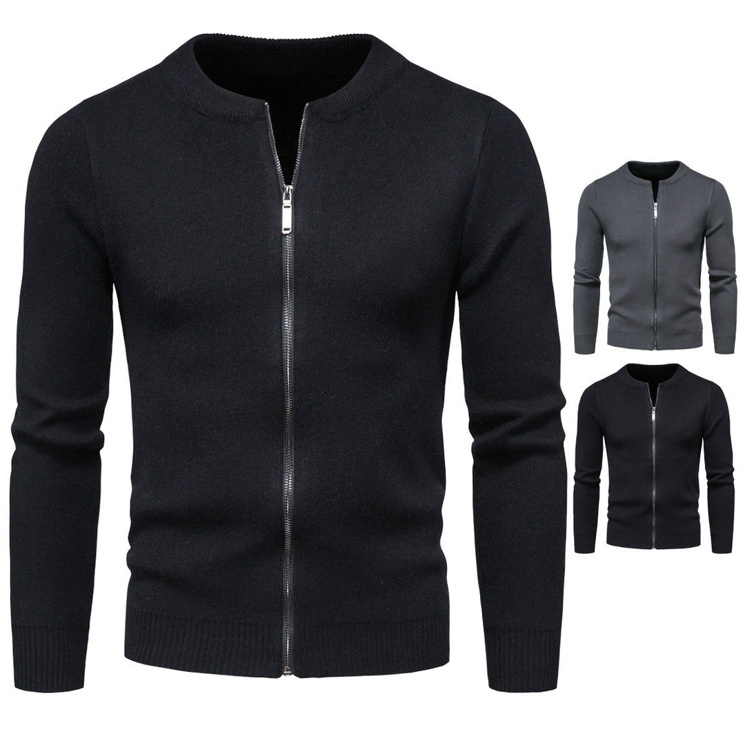 Herren stylische Strickjacke mit modernem Zipper und hohem Kragen Drune