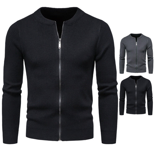 Herren stylische Strickjacke mit modernem Zipper und hohem Kragen Drune