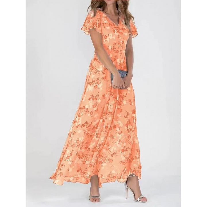 Damen Maxikleid mit eleganten Rüschendetails und floralem Design Drune