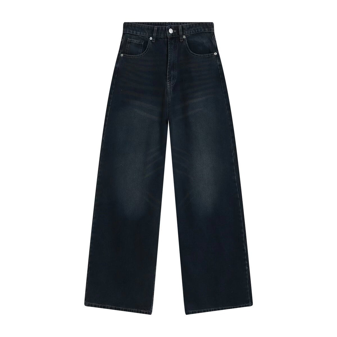 Damen High-Waist Denim-Jeans mit weitem Bein und Fünf-Taschen-Design Drune